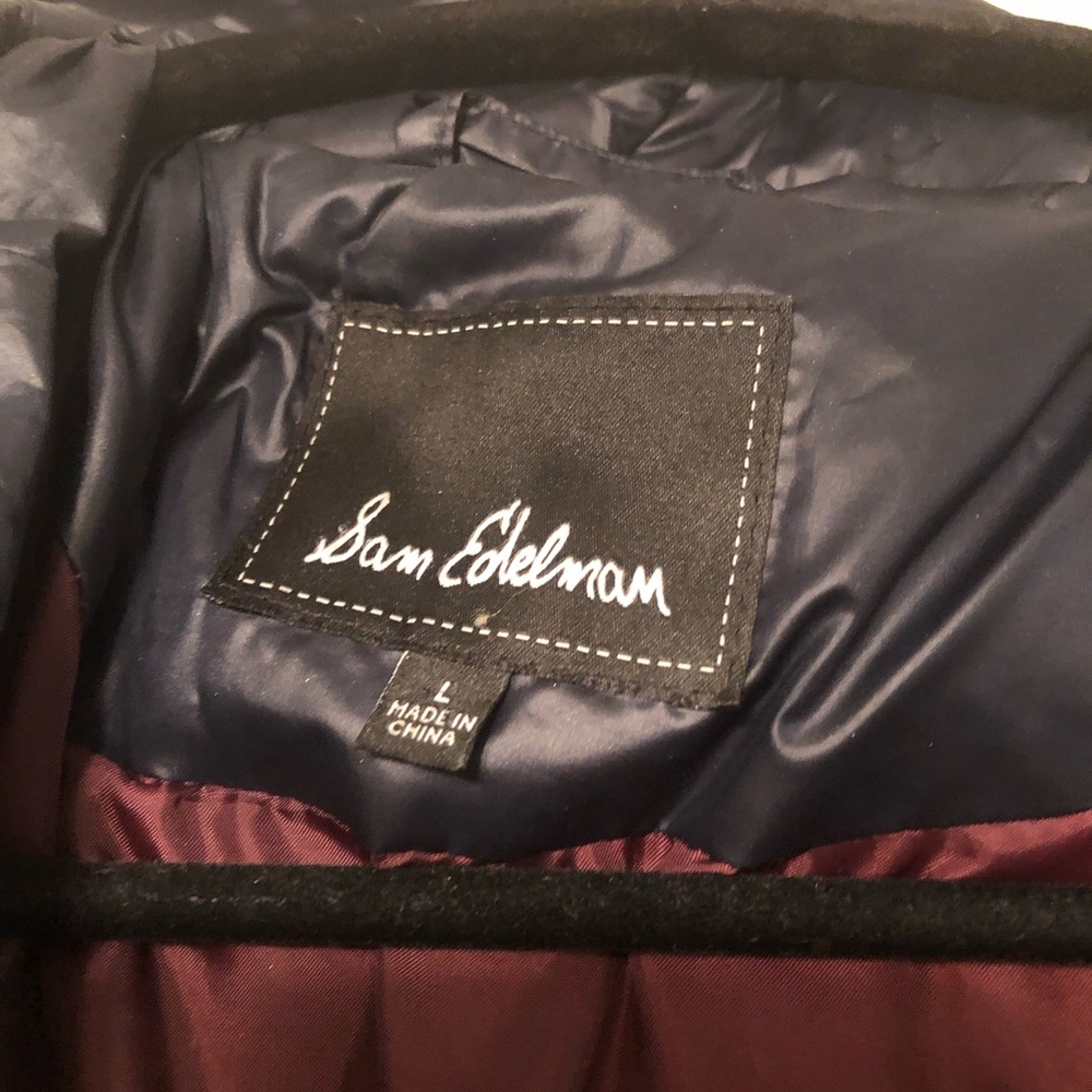 Sam Edelman Dark Blue w/ Deep Red lining.  L like new.  Hooded warmth.